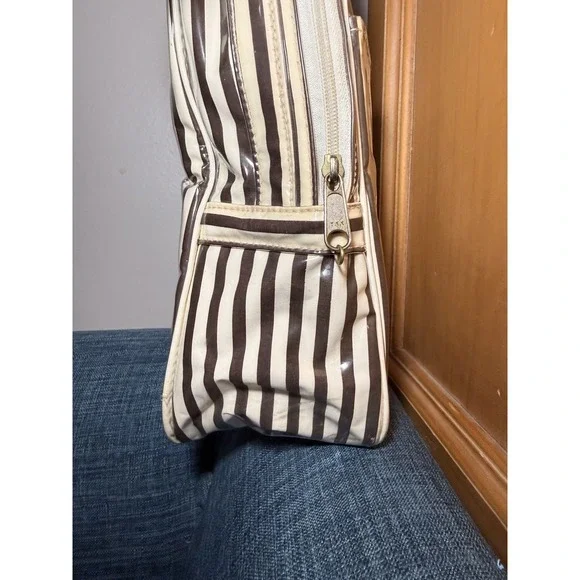 Vintage Henri Bendel Centennial Stripe Large Clear Vinyl Makeup Bag 12 X 9 X 4" - Picture 11 of 16